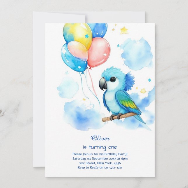 Invitación a Parrot First Birthday (Anverso)