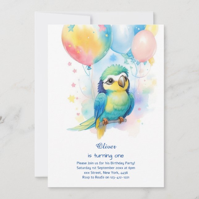 Invitación a Parrot First Birthday (Anverso)