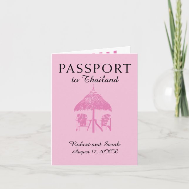 Invitación a pasaporte de Boda rosado tailandés (Anverso)
