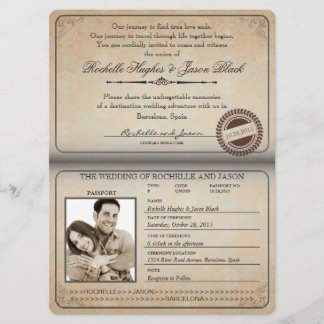 Invitación a pasaporte de vintage 8.75 x 6.5