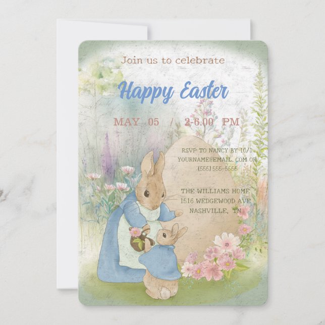 invitación a Pascua con Peter Rabbit (Anverso)