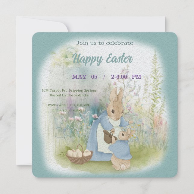 invitación a Pascua con Peter Rabbit (Anverso)