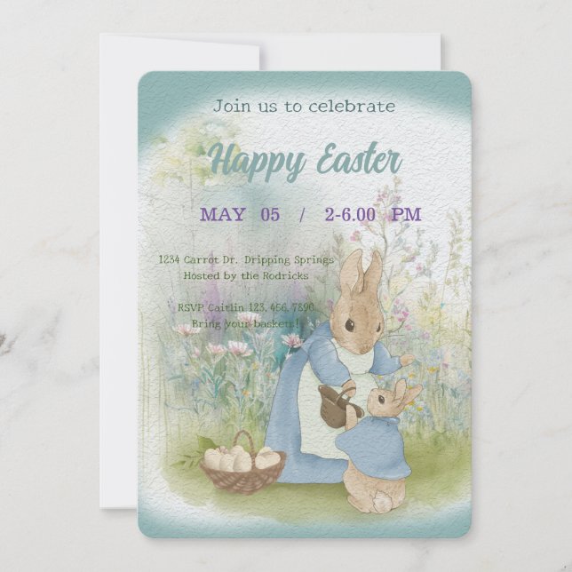 invitación a Pascua con Peter Rabbit (Anverso)