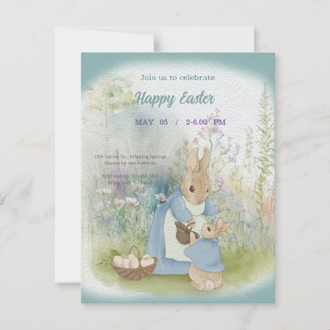invitación a Pascua con Peter Rabbit (Anverso)