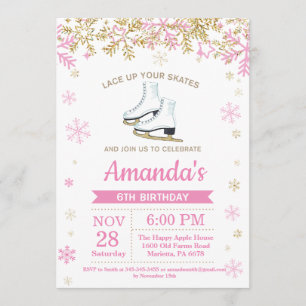Invitación a patinaje sobre hielo fiesta de cumple