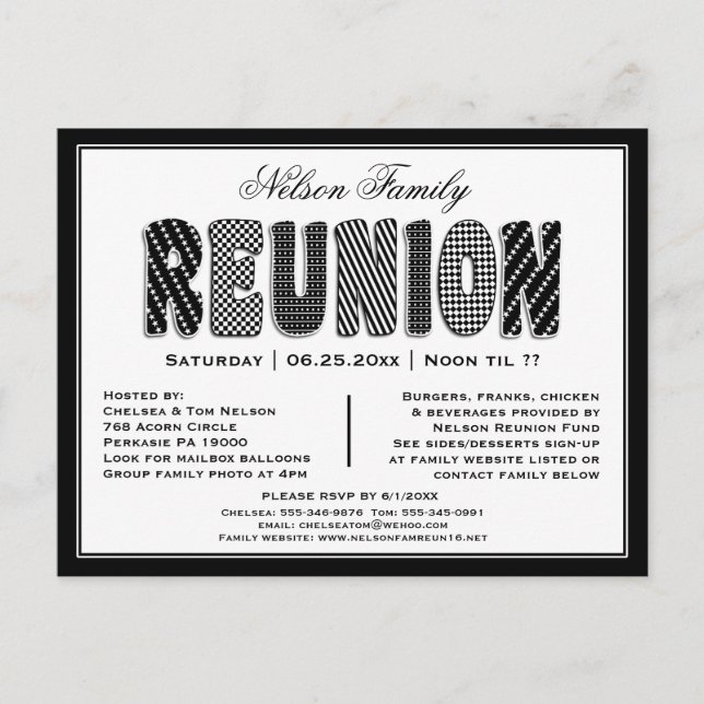 Invitación a patrón B/W de reunión de familia o cl (Anverso)