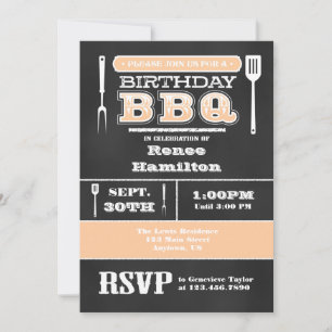 Invitación a Peach BQ Birthday Chalkboard