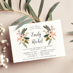 Invitación a Peach Meadow Bat Mitzvah<br><div class="desc">La invitación a Bat Mitzvah,  floral de moda,  incluye el nombre de su hija en un elegante guión de caligrafía,  enmarcado por melocotón y flores rosas,  brotes y vegetación. Personalice con los detalles de su evento debajo,  incluido el espacio para la ceremonia religiosa y la celebración o fiesta.</div>