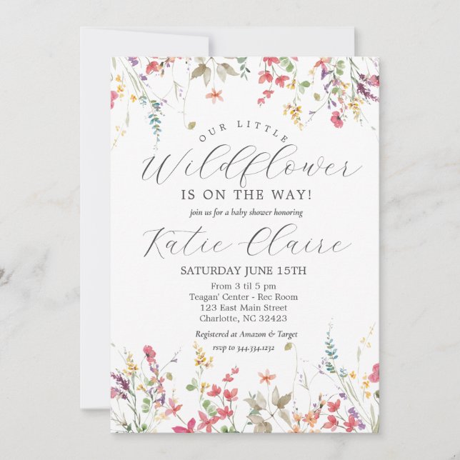 Invitación a Pequeña Flor Silvestre en Baby Shower (Anverso)