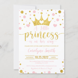 Invitación a pequeñas princesas rosadas y doradas