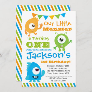 Invitación a pequeños monstruos, fiesta de primer 
