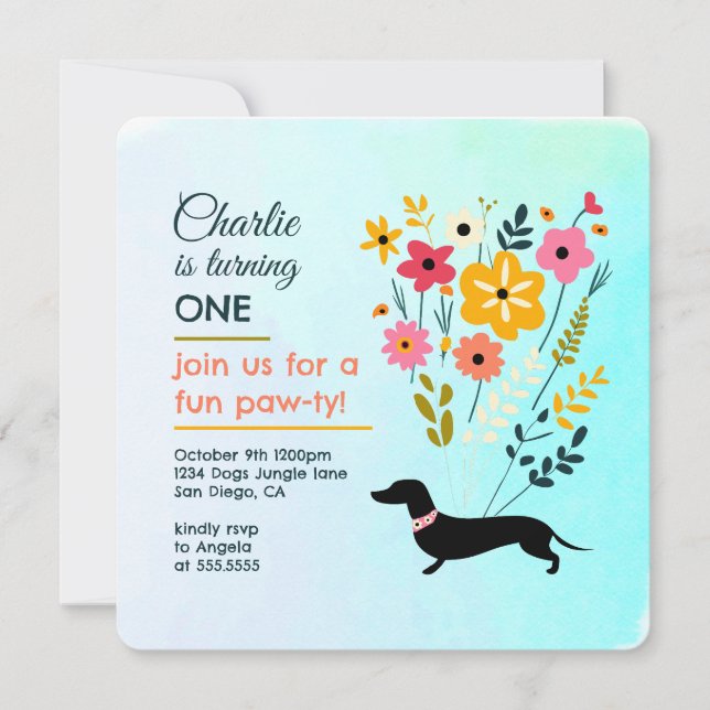 Invitación a perros de porcino paw-ty Cute, Chica  (Anverso)