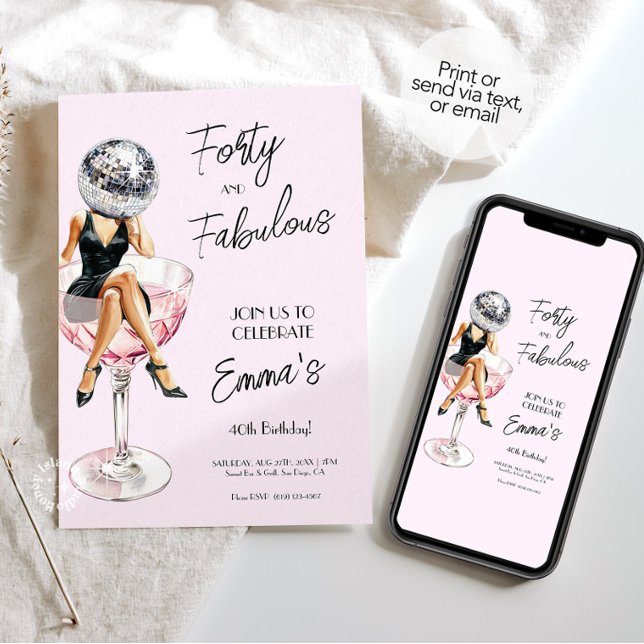 Invitación a Personalizado de cumpleaños de 40 y F (Forty and Fabulous Disco Birthday Custom Invite)