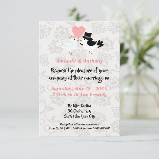 Invitación a personalizado de novias y aves madura (Anverso de pie)