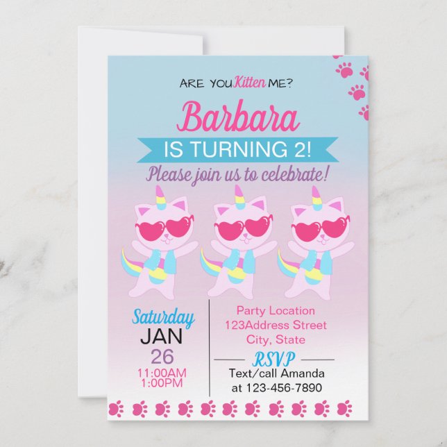 Invitación a Personalizado del corazón del gato de (Anverso)