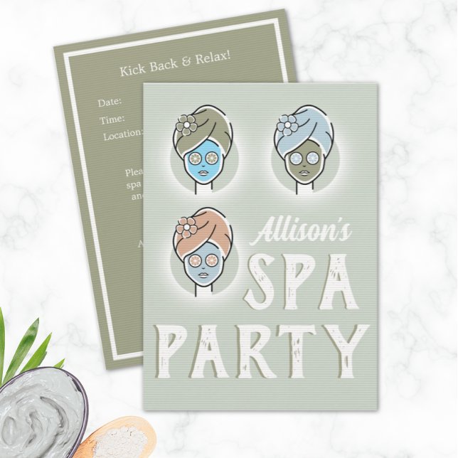 Invitación a Personalizado del Día del Spa - Fiest (Spa Day Girls Birthday Party Invitation Template)