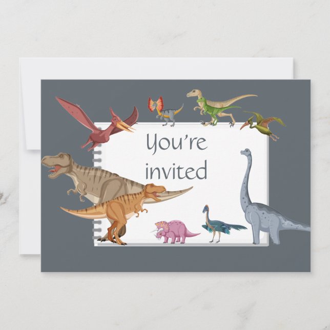 Invitación a Personalizado Fiesta de Dinosaur Happ (Anverso)