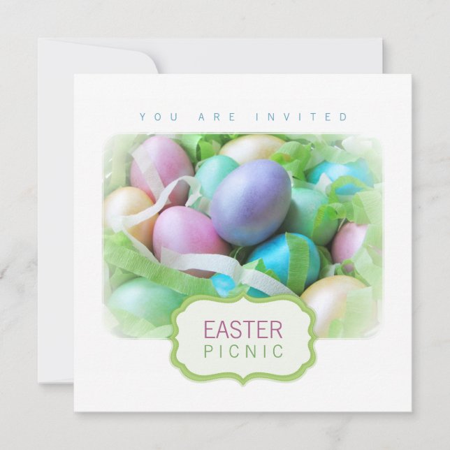 Invitación a picnic de la cesta de huevos de Pascu (Anverso)