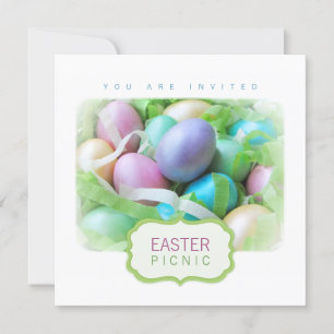 Invitación a picnic de la cesta de huevos de Pascu