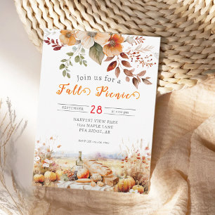 Invitación a picnic de otoño con calabaza
