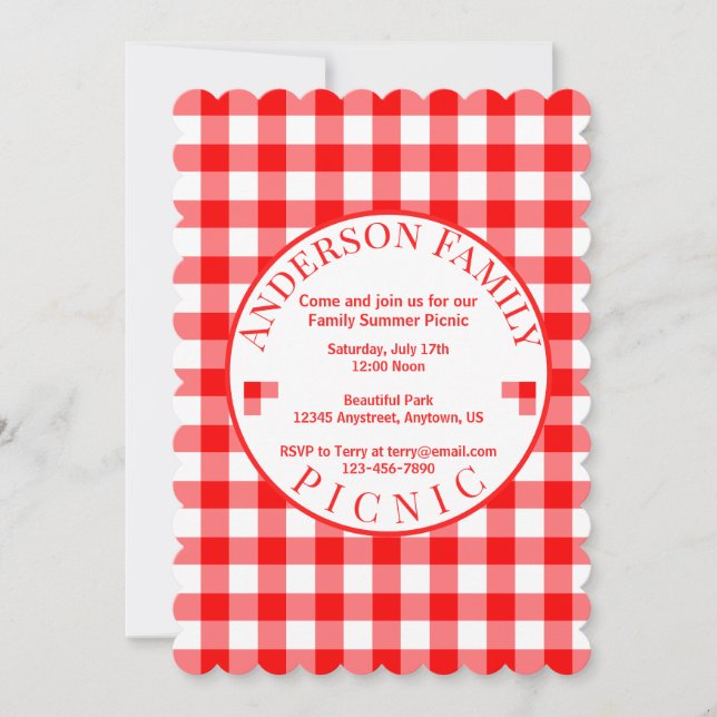 Invitación a picnic de verano de Red Gingham (Anverso)