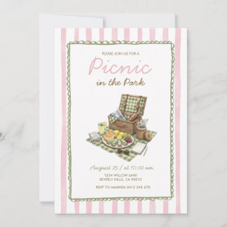 Invitación a picnic de verano rosa en el parque