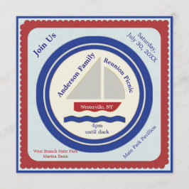 Invitación a picnic náutico rojo, blanco y azul