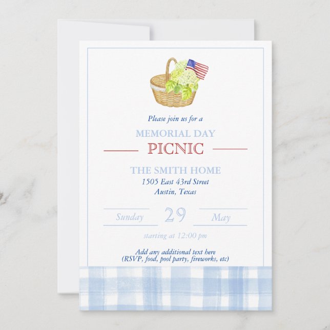 Invitación a picnic por el Día de la Conmemoración (Anverso)