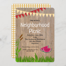 Invitación a picnic Rústica del barrio de Plaid am