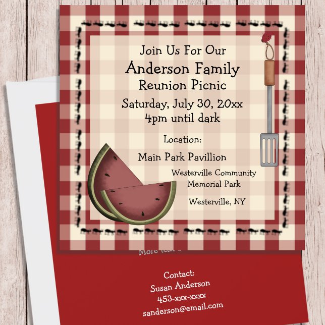 Invitación a picnic veraniego de hormigas y sandía (Subido por el creador)