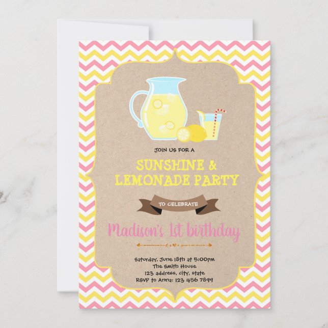 Invitación a pie de limonada rosa y amarilla (Anverso)