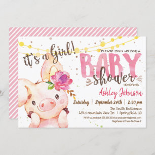Invitación a Pig Baby Shower, Granja Chica