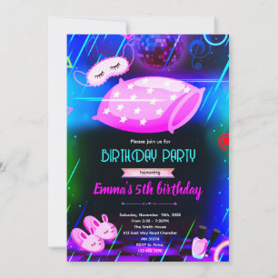 invitación a pijamada de neón