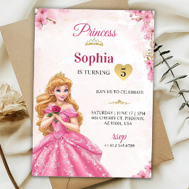 Invitación A pink princess-themed birthday invitation 