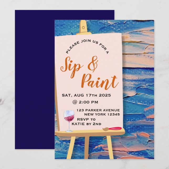 Invitación A Pintar Y Sip Fiesta De Pintar Adultos (Anverso / Reverso)