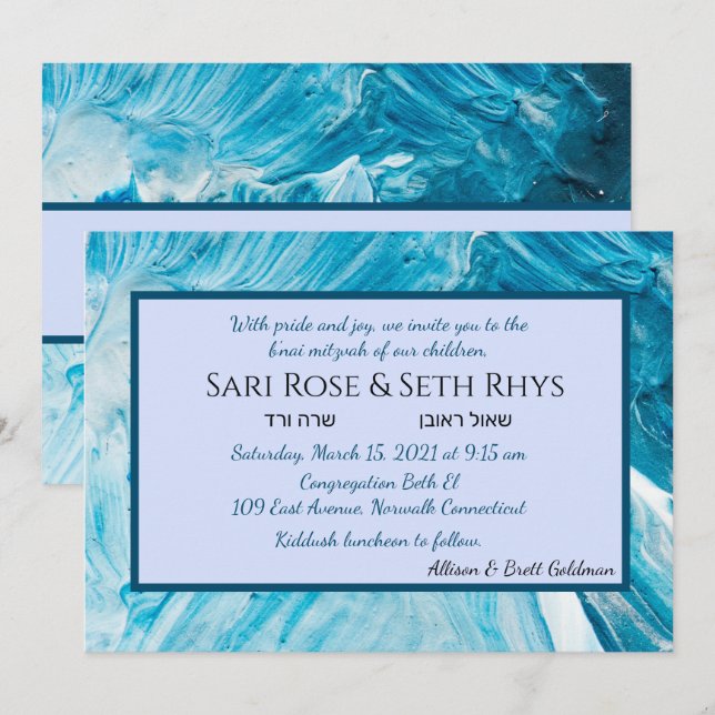 Invitación a pintura abstracta azul (Anverso / Reverso)
