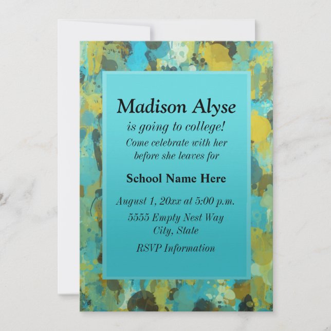 Invitación a pintura azul y amarilla "fuera a la u (Anverso)