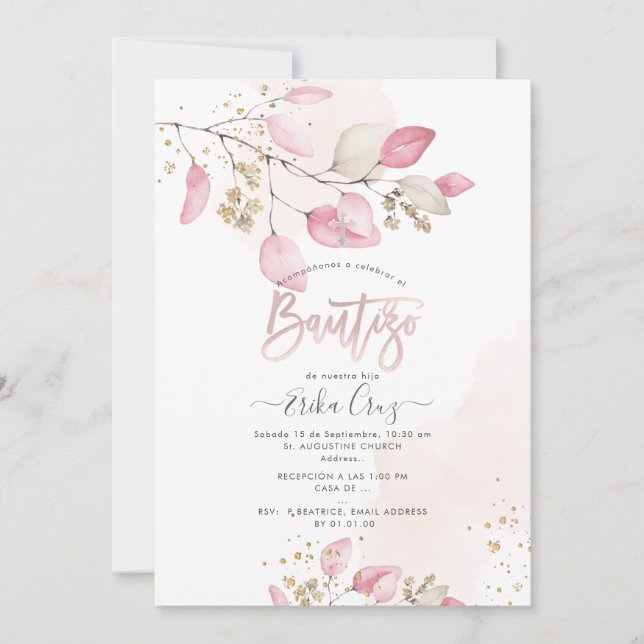 Invitación a PixDezines H2 Eucalyptus Bautizo (Anverso)