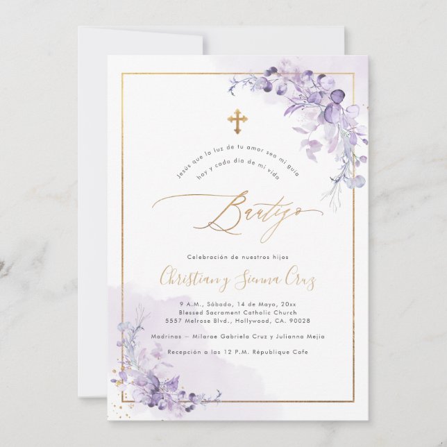 Invitación a PixDezines H2 Eucalyptus Bautizo (Anverso)