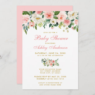 Invitación a Pk de Baby Shower Floral blanca de or