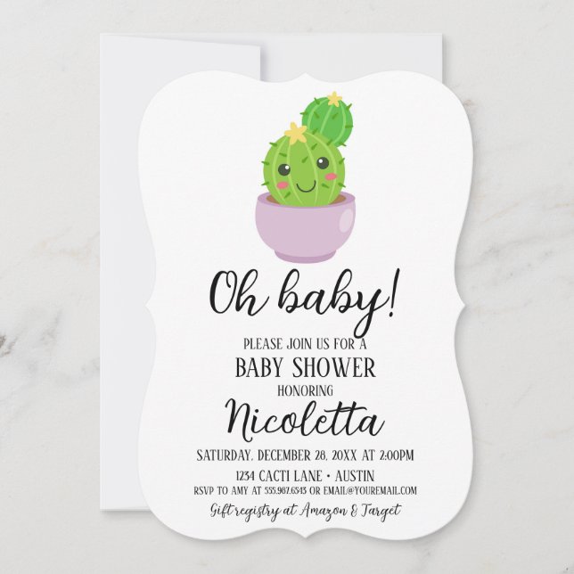 Invitación a planta de éxito de Cute Cactus Baby S (Anverso)
