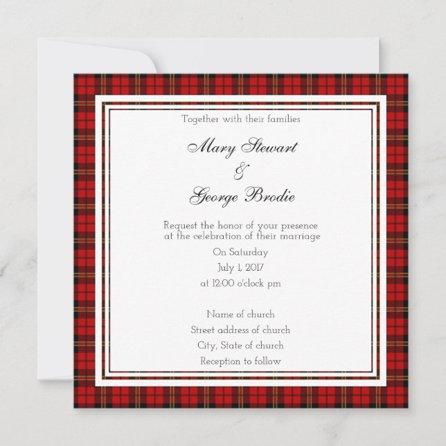 Invitación a Plaza Boda de Escocia Roja Brodie (Anverso)