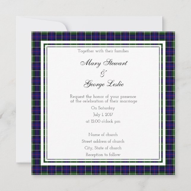 Invitación a plaza de Leslie Scottish Boda (Anverso)