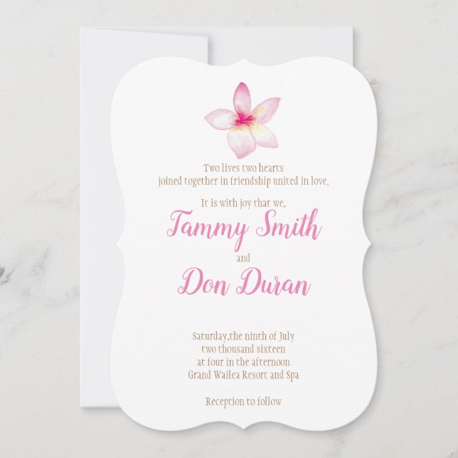 Invitación a Plumeria de Personalizable acuarela (Anverso)