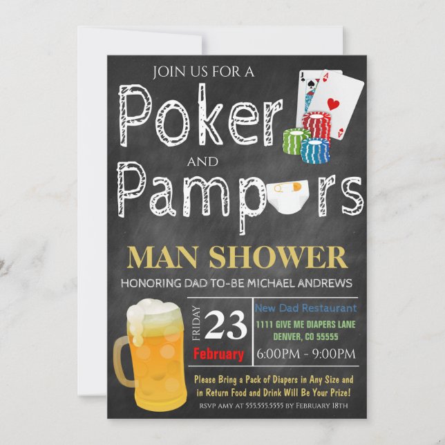 Invitación a Poker and Beer Baby Shower (Anverso)