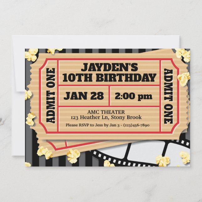 Invitación a Popcorn de películas (Anverso)