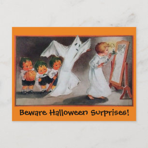 Invitación a postales de Chica de Halloween de épo