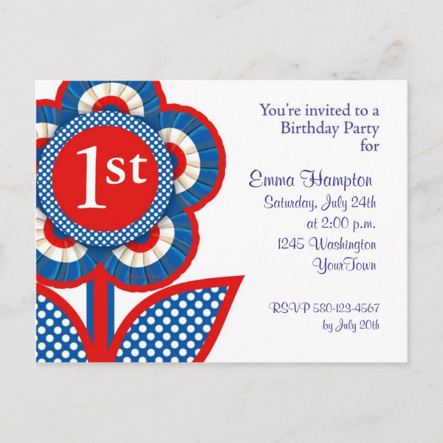 Invitación a postales de cumpleaños 1 bebé en juli (Anverso)