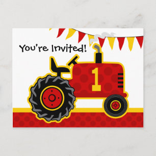 Invitación a postales de cumpleaños de Red Tractor