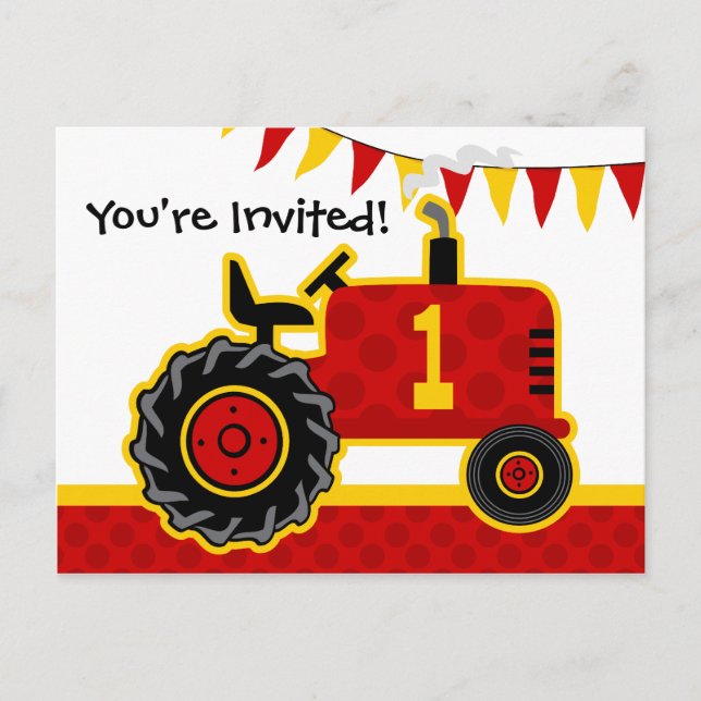 Invitación a postales de cumpleaños de Red Tractor (Anverso)